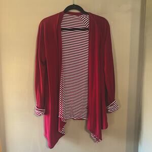 Market Spruce Women's Bold Red Reversible Waterfall Open Front Cardigan, Medium